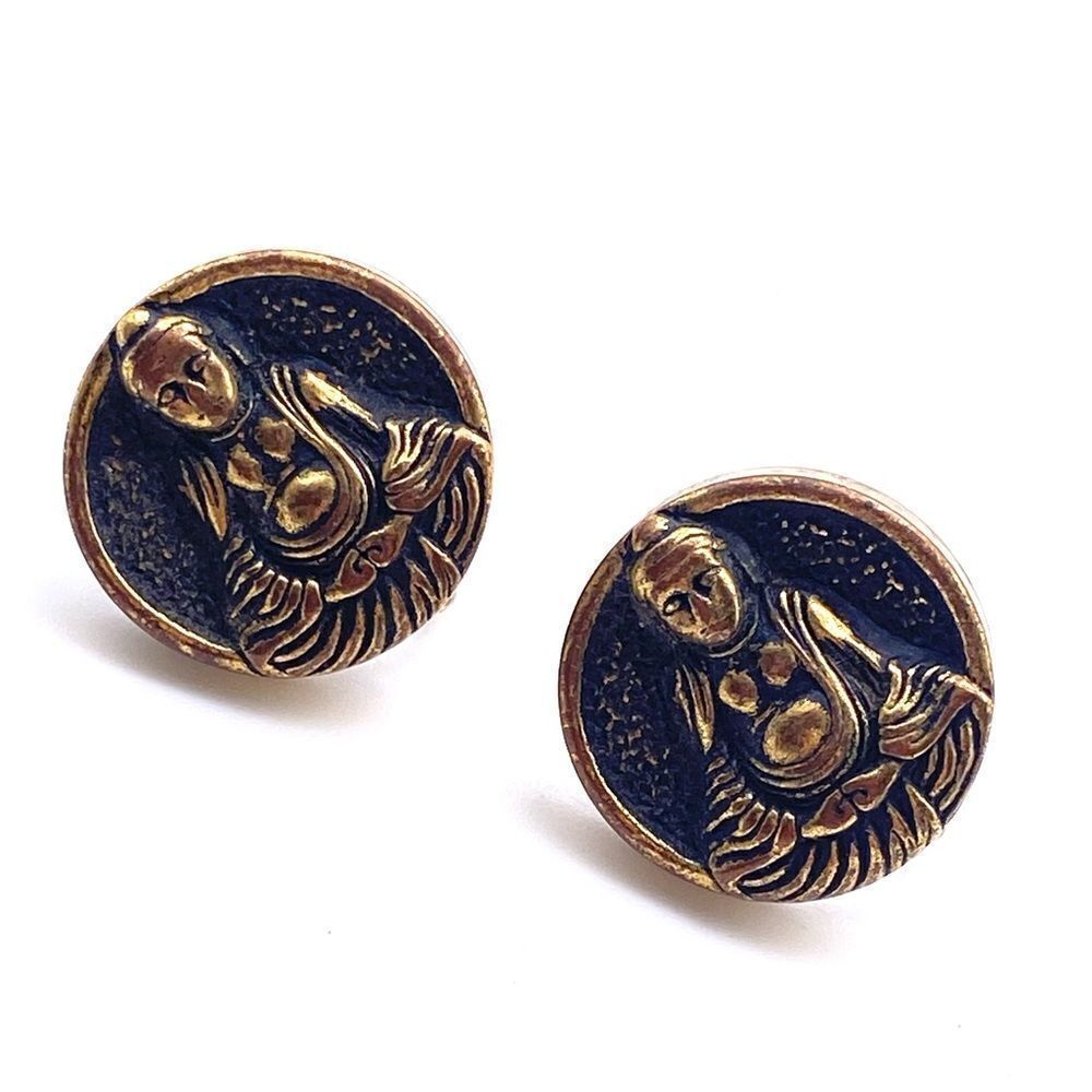 Vintage Buddha Earrings Screwback Buddhism Fat Buddha screw back clip‎ on gold